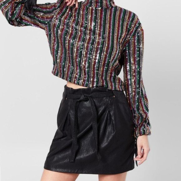 Free People Vegan Leather Payton Paperbag Mini Skirt 8 NWT - Picture 5 of 7